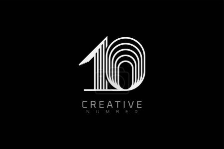 Illustration for Number 10 Logo, modern and creative number 10  multi line style, usable for brand, anniversary and business logos, flat design logo template, vector illustration - Royalty Free Image