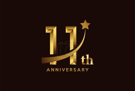 Ilustración de Diseño del logotipo de la celebración del aniversario de oro 11 con símbolo estrella - Imagen libre de derechos