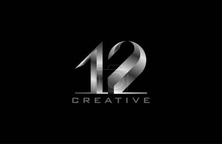Téléchargez les illustrations : Logo numéro 12, numéro 12 moderne en acier argenté, utilisable pour les logos d'anniversaire et d'affaires, illustration vectorielle - en licence libre de droit