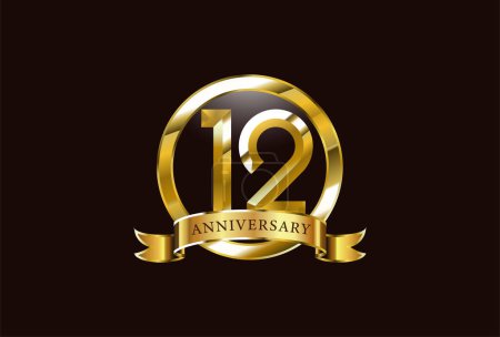 Téléchargez les illustrations : 12 année anniversaire célébration logo design avec cercle d'or style - en licence libre de droit