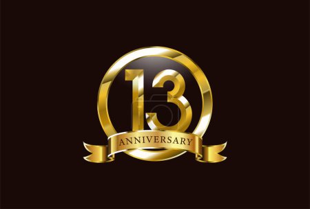 Téléchargez les illustrations : 13 année anniversaire célébration logo design avec cercle d'or style - en licence libre de droit