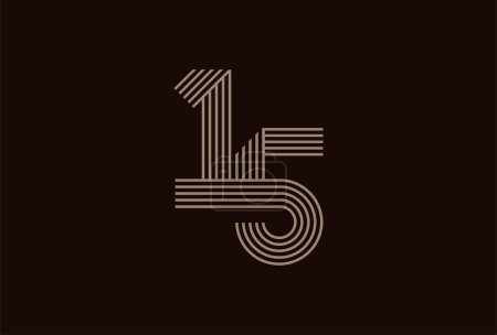 Ilustración de Logotipo abstracto del número 15, estilo de línea del monograma del número del oro 15, utilizable para los logotipos del aniversario y del negocio, plantilla plana del logotipo del diseño, ilustración del vector - Imagen libre de derechos