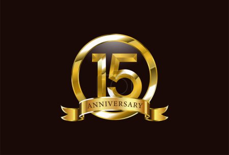 Téléchargez les illustrations : 15 anniversaire célébration logo design avec cercle d'or style - en licence libre de droit