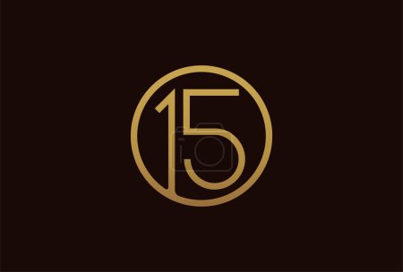 Ilustración de 15 años logotipo aniversario, círculo de la línea de oro con el número en el interior, plantilla de diseño de número de oro, ilustración vectorial - Imagen libre de derechos