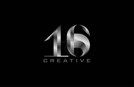 Téléchargez les illustrations : Logo numéro 16, numéro 16 moderne en acier argenté, utilisable pour les logos d'anniversaire et d'affaires, illustration vectorielle - en licence libre de droit