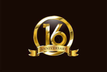Ilustración de Diseño del logotipo de la celebración del aniversario de 16 años con estilo círculo de oro - Imagen libre de derechos