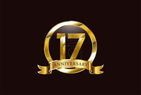 Ilustración de 17 años aniversario celebración logo diseño con círculo de oro estilo - Imagen libre de derechos