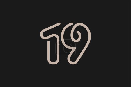 Ilustración de Logotipo del número 19, estilo de la línea del logotipo del número 19 del monograma, utilizable para los logotipos del aniversario y del negocio, plantilla plana del logotipo del diseño, ilustración del vector - Imagen libre de derechos