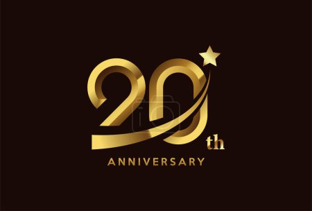 Illustration for Golden 20 year anniversary celebration logo design with star symbol - Royalty Free Image