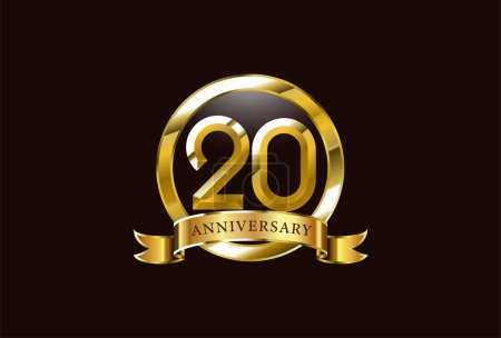 Illustration for 20 year anniversary celebration logo design with golden circle style - Royalty Free Image