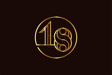 Téléchargez les illustrations : Abstrait numéro 18 Gold Logo, numéro 18 style de ligne de monogramme peut être utilisé pour les modèles de logo d'anniversaire et d'entreprise, logo design plat, illustration vectorielle - en licence libre de droit