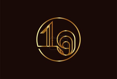 Ilustración de Logotipo abstracto del oro del número 19, estilo de la línea del monograma del número 19 se puede utilizar para las plantillas del logotipo del cumpleaños y del negocio, logotipo plano del diseño, ilustración del vector - Imagen libre de derechos