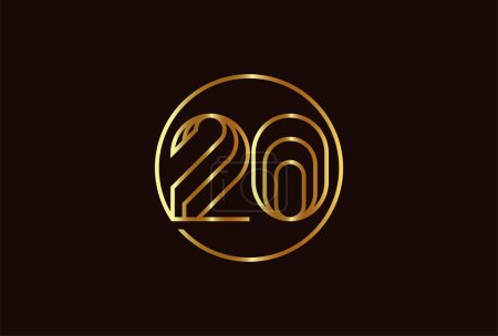 Téléchargez les illustrations : Abstract Number 20 Gold Logo, Numéro 20 style de ligne de monogramme peut être utilisé pour les modèles de logo d'anniversaire et d'entreprise, logo design plat, illustration vectorielle - en licence libre de droit