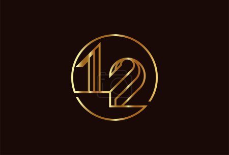 Téléchargez les illustrations : Abstract Number 12 Gold Logo, Numéro 12 style de ligne de monogramme peut être utilisé pour les modèles de logo d'anniversaire et d'entreprise, logo design plat, illustration vectorielle - en licence libre de droit