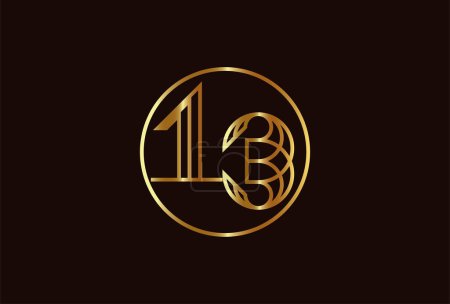Ilustración de Logotipo abstracto del oro del número 13, estilo de línea del monograma del número 13 se puede utilizar para las plantillas del logotipo del cumpleaños y del negocio, logotipo plano del diseño, ilustración del vector - Imagen libre de derechos