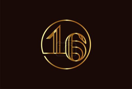 Illustration for Abstract Number 16 Gold Logo, Number 16 monogram line style can be used for birthday and business logo templates, flat design logo, vector illustration - Royalty Free Image
