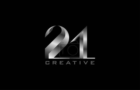 Ilustración de Logotipo número 21, número 21 moderno en estilo de acero plateado, utilizable para logotipos de aniversario y de negocios, ilustración vectorial - Imagen libre de derechos