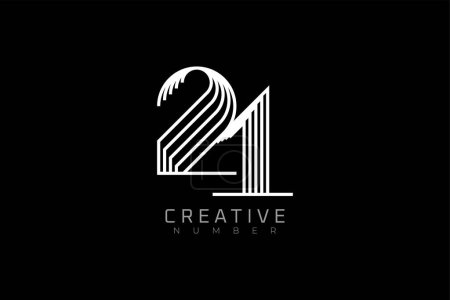 Ilustración de Número 21 Logo, moderno y creativo número 21 multi línea de estilo, utilizable para la marca, aniversario y logotipos de negocios, plantilla de logotipo de diseño plano, ilustración de vectores - Imagen libre de derechos