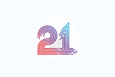 Ilustración de Logotipo de número 21 abstracto, estilo de línea de monograma número 21, utilizable para aniversario, logotipos de negocios y tecnología, plantilla de logotipo de diseño plano, ilustración de vectores - Imagen libre de derechos
