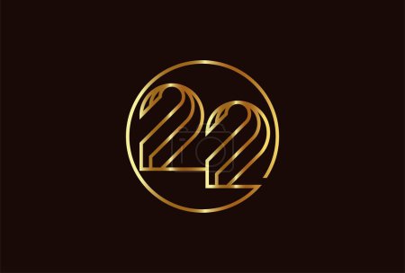 Ilustración de Logotipo abstracto del oro del número 22, estilo de línea del monograma del número 22 se puede utilizar para las plantillas del logotipo del cumpleaños y del negocio, logotipo plano del diseño, ilustración del vector - Imagen libre de derechos