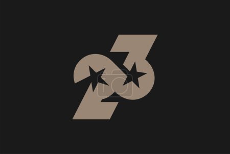 Ilustración de Logotipo número 23, monograma número 23 formado a partir del símbolo infinito con una estrella en el espacio negativo, utilizable para logotipos de negocios y aniversario, plantilla de logotipo de diseño plano, ilustración vectorial - Imagen libre de derechos