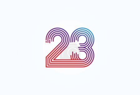 Ilustración de Logotipo de número 23 abstracto, estilo de línea de monograma número 23, utilizable para aniversario, logotipos de negocios y tecnología, plantilla de logotipo de diseño plano, ilustración de vectores - Imagen libre de derechos
