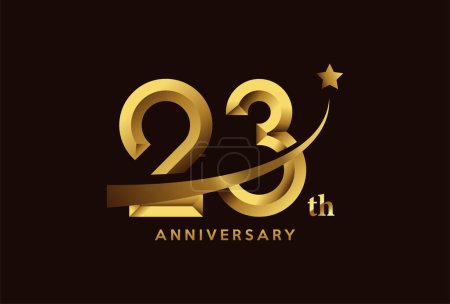 Ilustración de Oro 23 aniversario celebración logo diseño con símbolo estrella - Imagen libre de derechos