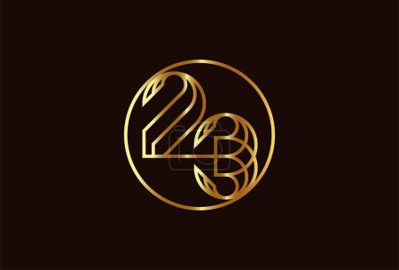 Illustration for Abstract Number 23 Gold Logo, Number 23 monogram line style can be used for birthday and business logo templates, flat design logo, vector illustration - Royalty Free Image