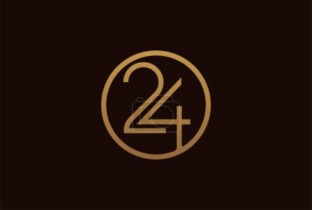 Ilustración de Logotipo de aniversario de 24 años, círculo de línea de oro con número en el interior, plantilla de diseño de número dorado, ilustración vectorial - Imagen libre de derechos