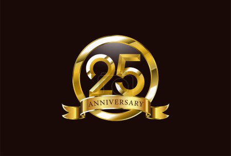 Illustration for 25 year anniversary celebration logo design with golden circle style - Royalty Free Image