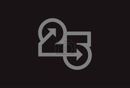 Ilustración de Logotipo número 25, monograma número 25 con combinación de flechas, utilizable para logotipos de negocios y aniversario, plantilla de logotipo de diseño plano, ilustración vectorial - Imagen libre de derechos