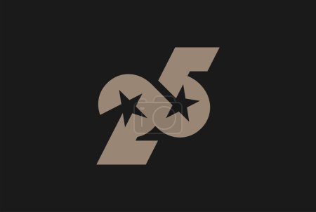 Ilustración de Logotipo número 25, monograma número 25 formado a partir del símbolo infinito con una estrella en el espacio negativo, utilizable para logotipos de negocios y aniversario, plantilla de logotipo de diseño plano, ilustración vectorial - Imagen libre de derechos