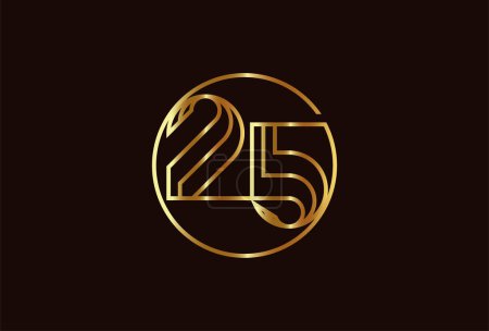 Téléchargez les illustrations : Abstract Number 25 Gold Logo, Numéro 25 style de ligne de monogramme peut être utilisé pour les modèles de logo d'anniversaire et d'entreprise, logo design plat, illustration vectorielle - en licence libre de droit