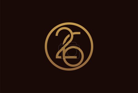 Ilustración de 26 años logotipo aniversario, círculo de la línea de oro con el número en el interior, plantilla de diseño de número de oro, ilustración vectorial - Imagen libre de derechos