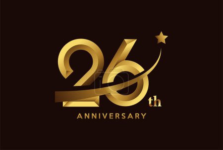 Illustration for Golden 26 year anniversary celebration logo design with star symbol - Royalty Free Image