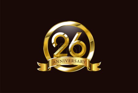 Ilustración de 26 años de diseño del logotipo de celebración aniversario con el estilo círculo de oro - Imagen libre de derechos