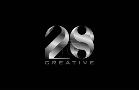 Ilustración de Logotipo del número 28, número moderno 28 en estilo de acero plateado, utilizable para los logotipos del aniversario y del negocio, ilustración del vector - Imagen libre de derechos