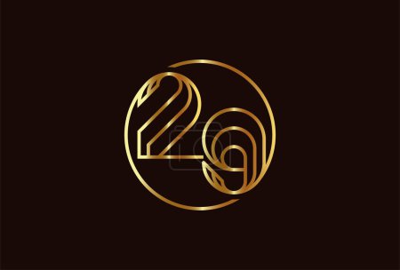 Ilustración de Logotipo abstracto del oro del número 29, estilo de línea del monograma del número 29 se puede utilizar para las plantillas del logotipo del cumpleaños y del negocio, logotipo plano del diseño, ilustración del vector - Imagen libre de derechos