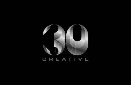 Ilustración de Logotipo del número 30, número moderno 30 en estilo de acero plateado, utilizable para los logotipos del aniversario y del negocio, ilustración del vector - Imagen libre de derechos