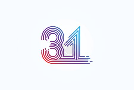 Illustration for Abstract 31 Number Logo, number 31 monogram line style, usable for anniversary, business and tech logos, flat design logo template, vector illustration - Royalty Free Image