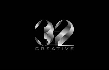 Ilustración de Logotipo del número 32, número moderno 32 en estilo de acero plateado, utilizable para los logotipos del aniversario y del negocio, ilustración del vector - Imagen libre de derechos