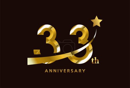 Ilustración de Diseño del logotipo de la celebración del aniversario de 33 años de oro con símbolo estrella - Imagen libre de derechos