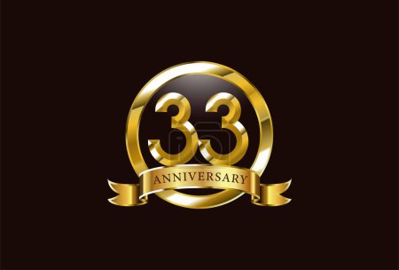 Illustration for 33 year anniversary celebration logo design with golden circle style - Royalty Free Image