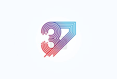 Ilustración de Logotipo de número 37 abstracto, estilo de línea de monograma número 37, utilizable para aniversario, logotipos de negocios y tecnología, plantilla de logotipo de diseño plano, ilustración de vectores - Imagen libre de derechos