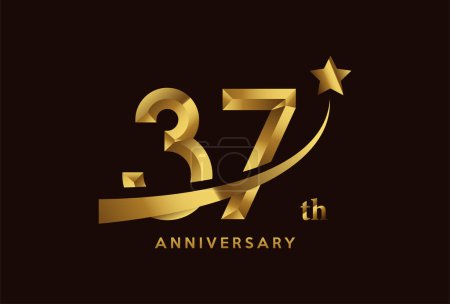 Ilustración de Diseño de logotipo de celebración de aniversario de 37 años de oro con símbolo estrella - Imagen libre de derechos