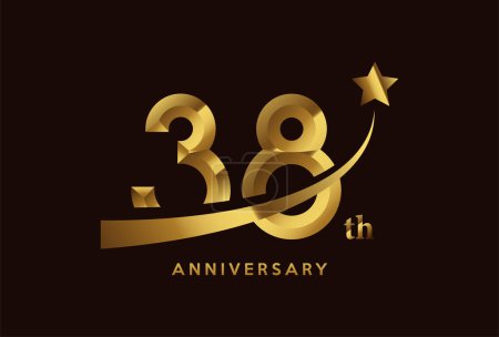 Illustration for Golden 38 year anniversary celebration logo design with star symbol - Royalty Free Image