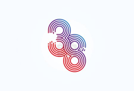 Ilustración de Logotipo de número 38 abstracto, estilo de línea de monograma número 38, utilizable para aniversario, logotipos de negocios y tecnología, plantilla de logotipo de diseño plano, ilustración de vectores - Imagen libre de derechos