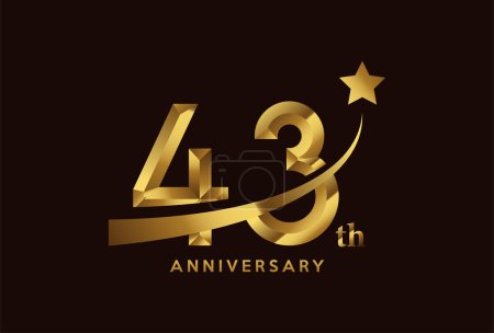 Ilustración de Diseño de logotipo de celebración de aniversario de 43 años de oro con símbolo estrella - Imagen libre de derechos