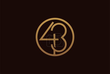 Illustration for 43 years anniversary logo, gold line circle with number inside, golden number design template, vector illustration - Royalty Free Image