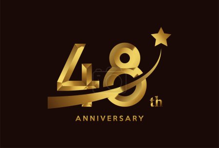 Téléchargez les illustrations : Doré 48 année anniversaire célébration logo design avec symbole étoile - en licence libre de droit